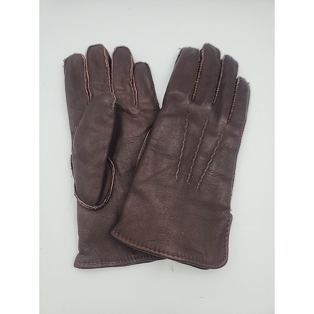 Vintage 1970s Brown Genuine Leather Wrist Gloves‎ Lady Size B (small)